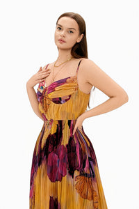 Rosalina Floral Print Pleated Cami Maxi Dress