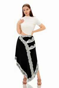 Fouzia Asymmetric Lace Satin Maxi Dress in Plus Size
