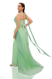 Detovet Shiny Satin Halter Wrap Evening Dress With Train