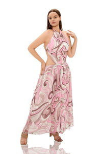 Sultan Printed Halter Cutout Maxi Dress