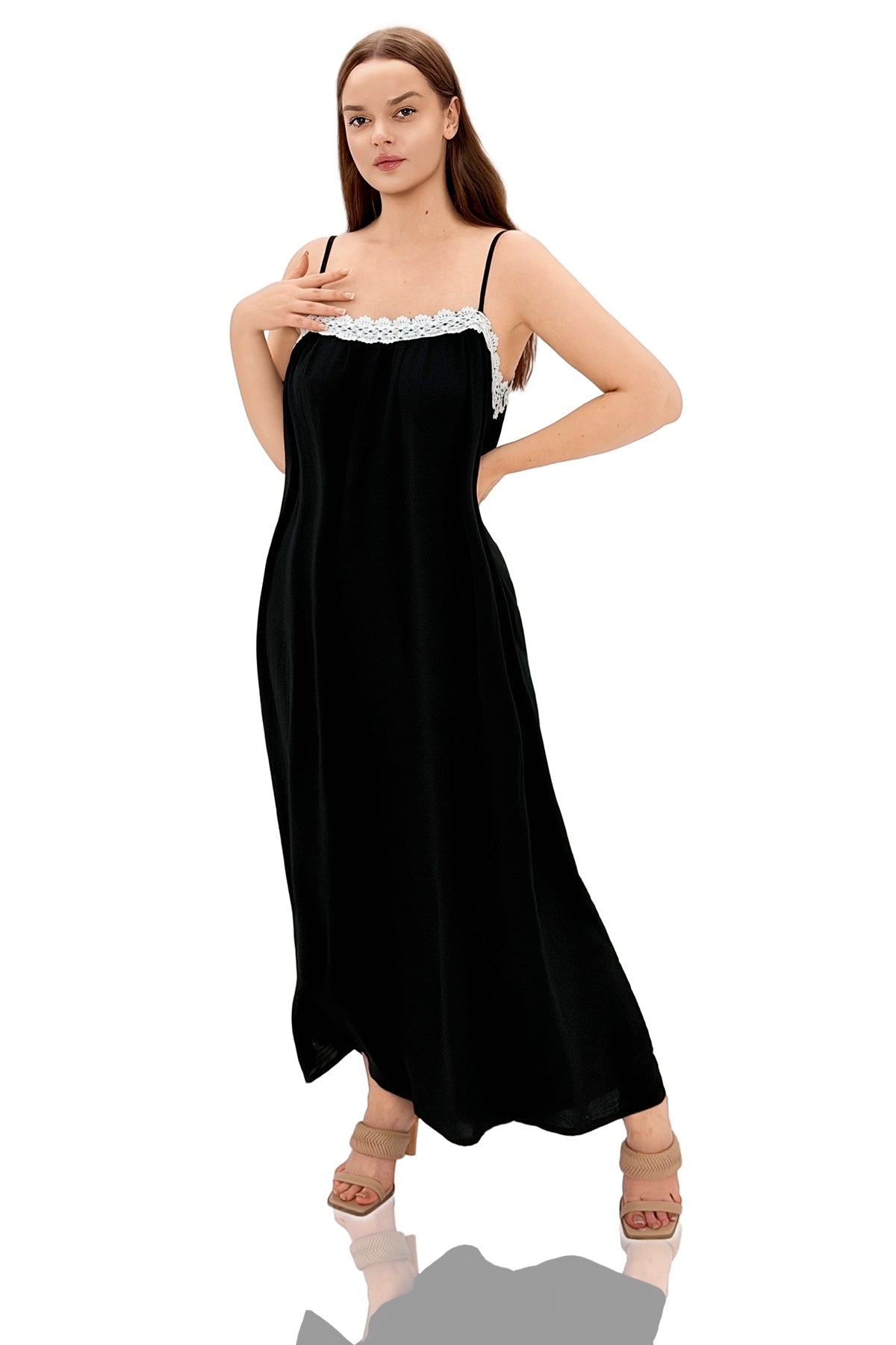 Dumuzi Lace Trim Spaghetti Strap Maxi Dress