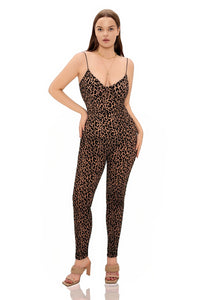 Kalyca Leopard Sheer Mesh Deep-V Jumpsuit