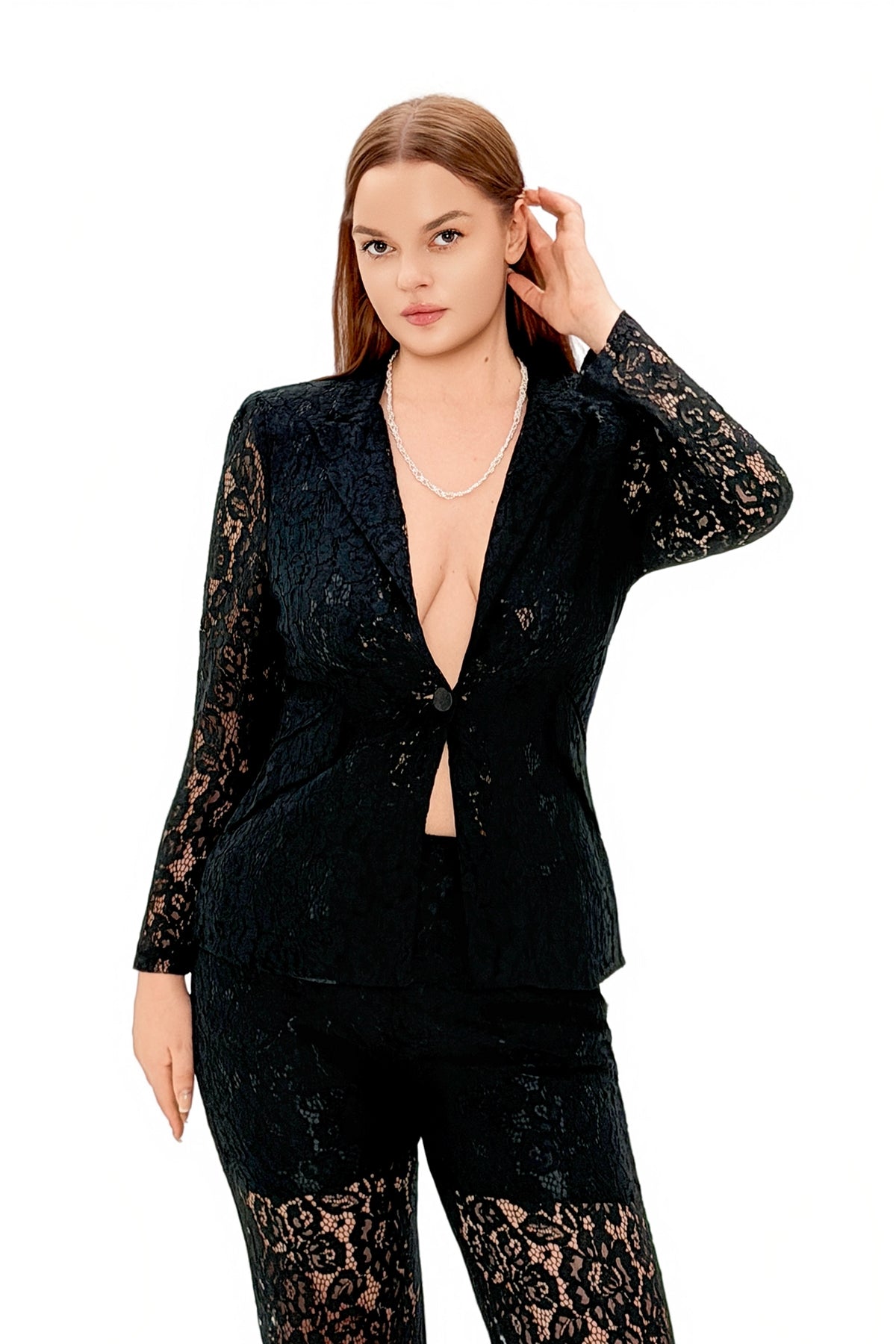 Renee Floral Lace Pants Set in Plus Size