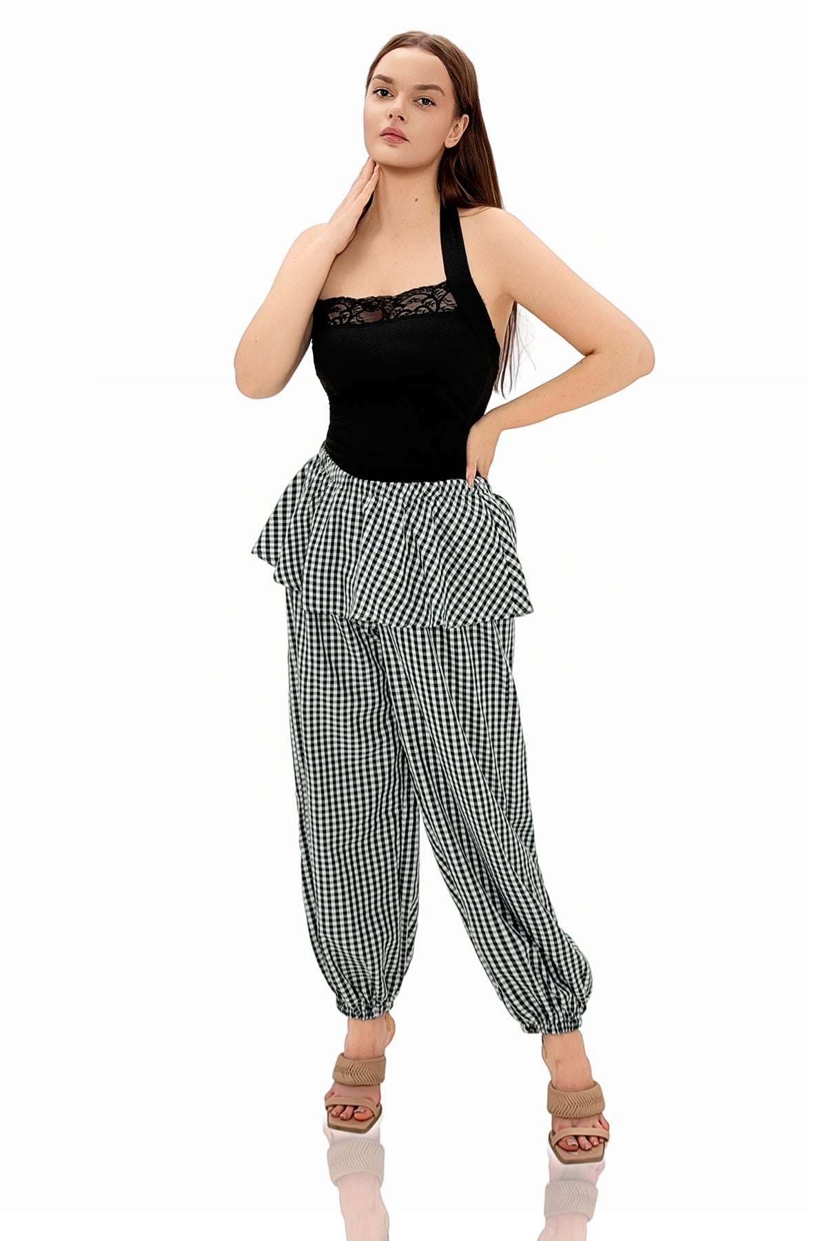 Julieat Layer Ruffle Waist Cuffed Pants