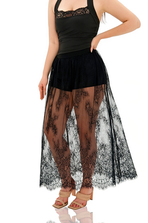 Helgea Sheer Lace Maxi Skirt With Safety Shorts
