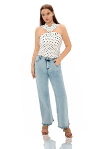 Heroson Striped Washed High Waist Wide Leg Jeans