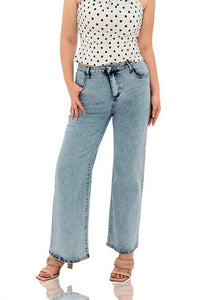 Heroson Striped Washed High Waist Wide Leg Jeans
