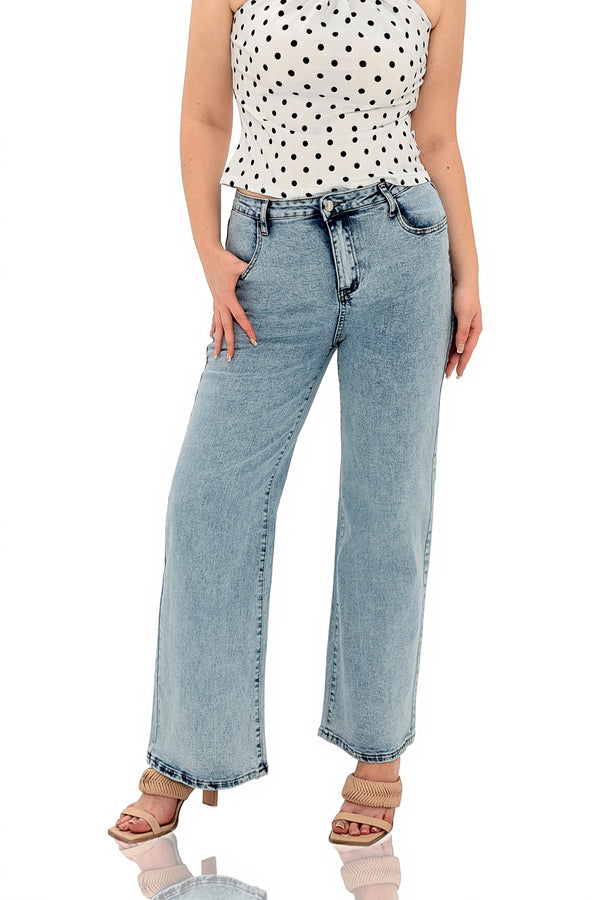 Heroson Striped Washed High Waist Wide Leg Jeans