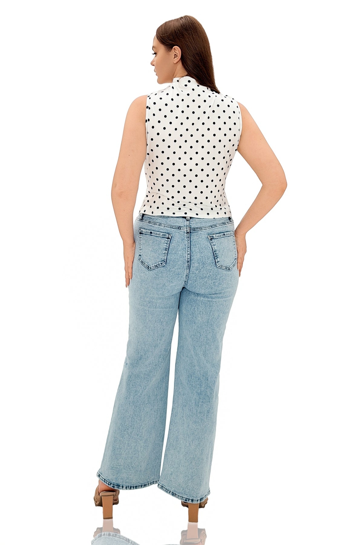 Heroson Striped Washed High Waist Wide Leg Jeans