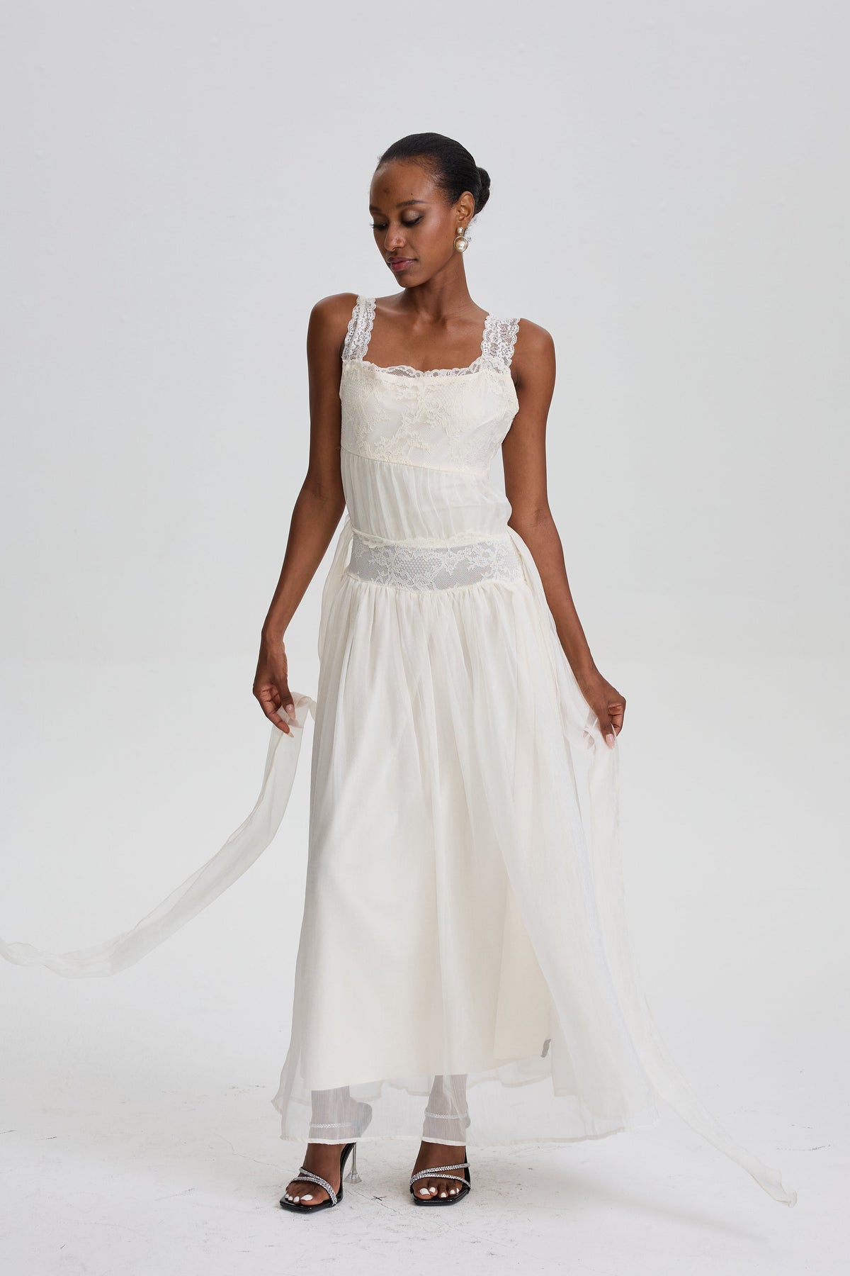 Agatha Vintage Lace Cami Maxi Dress With Floating Sash