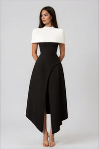 Borja Color Block Midi Dress with Shawl Detail