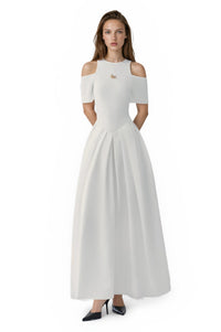 Joubby White Pleated Midi Dress with Self-tie