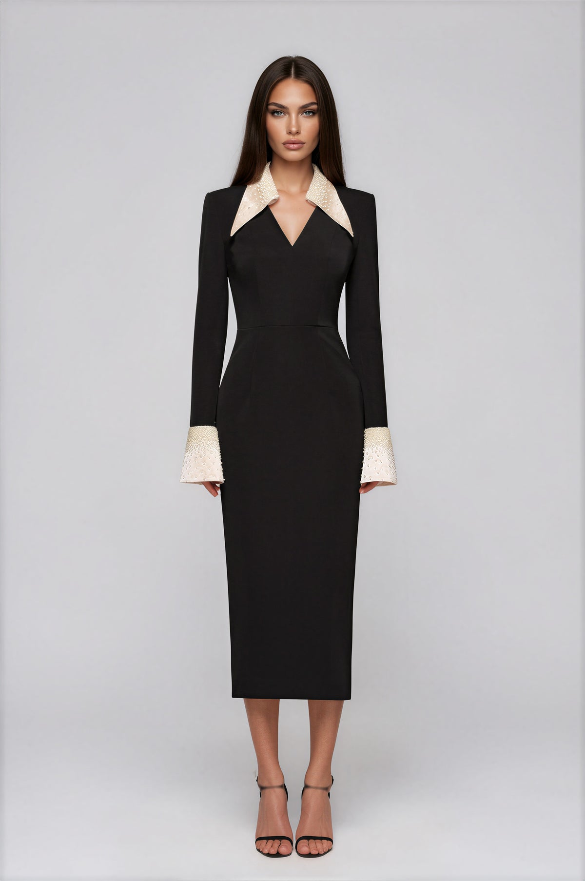 Ferran Black Embellished Corset Midi Dress
