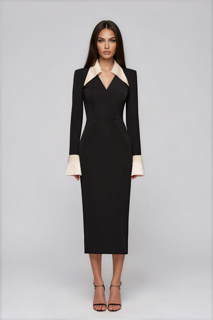 Ferran Black Embellished Corset Midi Dress