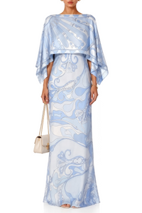 Keemouna Blue V-Neck Color Block Maxi Dress Set