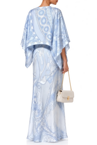 Keemouna Blue V-Neck Color Block Maxi Dress Set