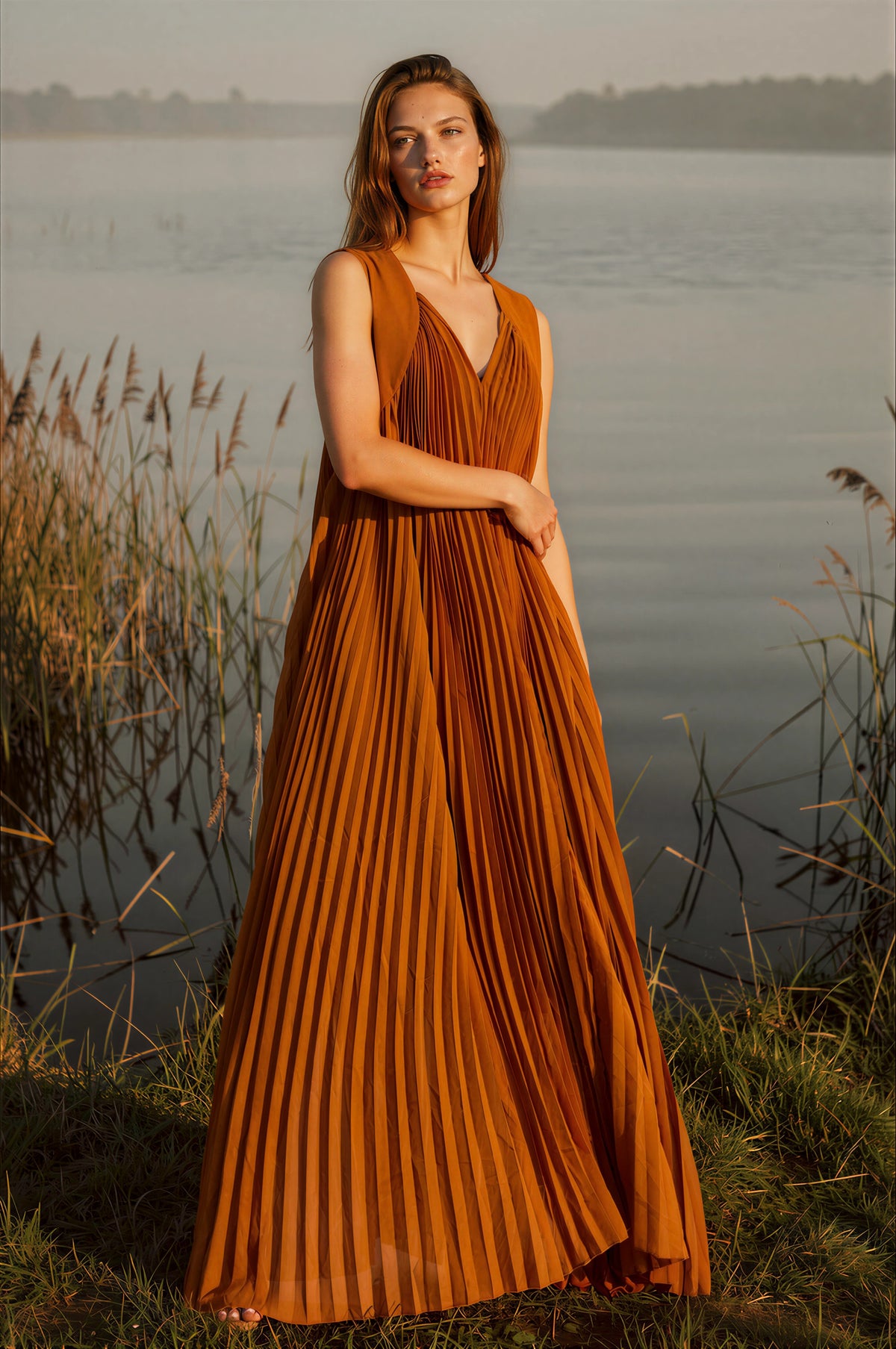 Fida V-Neck Pleated Maxi Dress