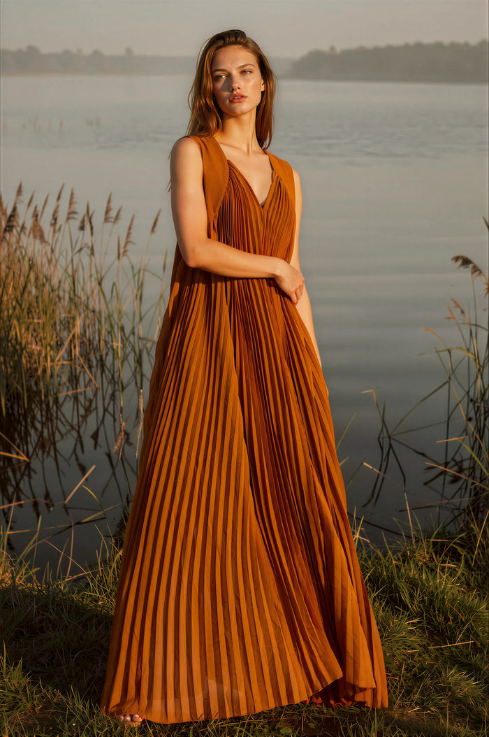 Fida V-Neck Pleated Maxi Dress