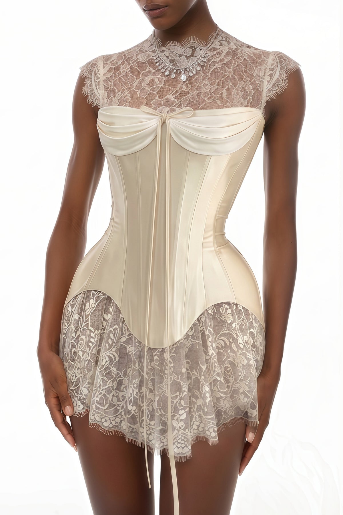 Fortunatus White Lace Convertible Gown with Detachable Skirt