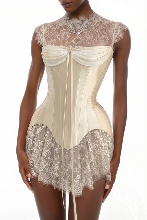 Fortunatus White Lace Convertible Gown with Detachable Skirt