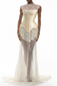 Fortunatus White Lace Convertible Gown with Detachable Skirt