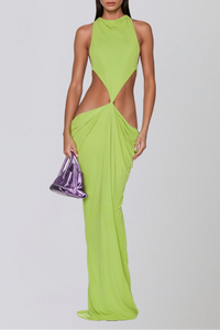 Sophie Backless Cutout Draped Maxi Dress In Chartreuse