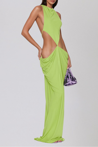 Sophie Backless Cutout Draped Maxi Dress In Chartreuse
