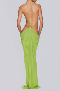 Sophie Backless Cutout Draped Maxi Dress In Chartreuse