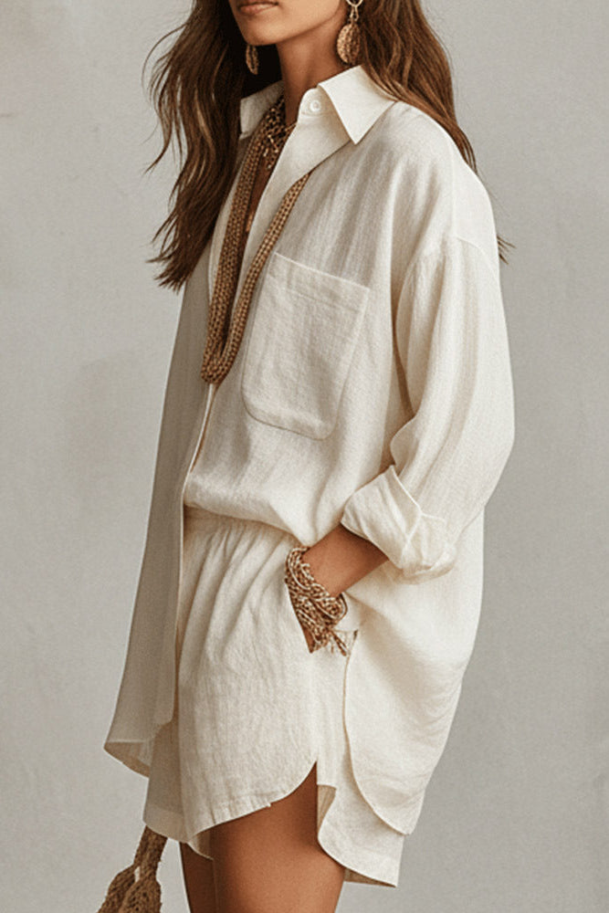 Gaiaps Oversized Shirt & Elastic Shorts Two-Piece Set