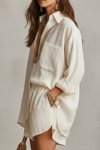Gaiaps Oversized Shirt & Elastic Shorts Two-Piece Set
