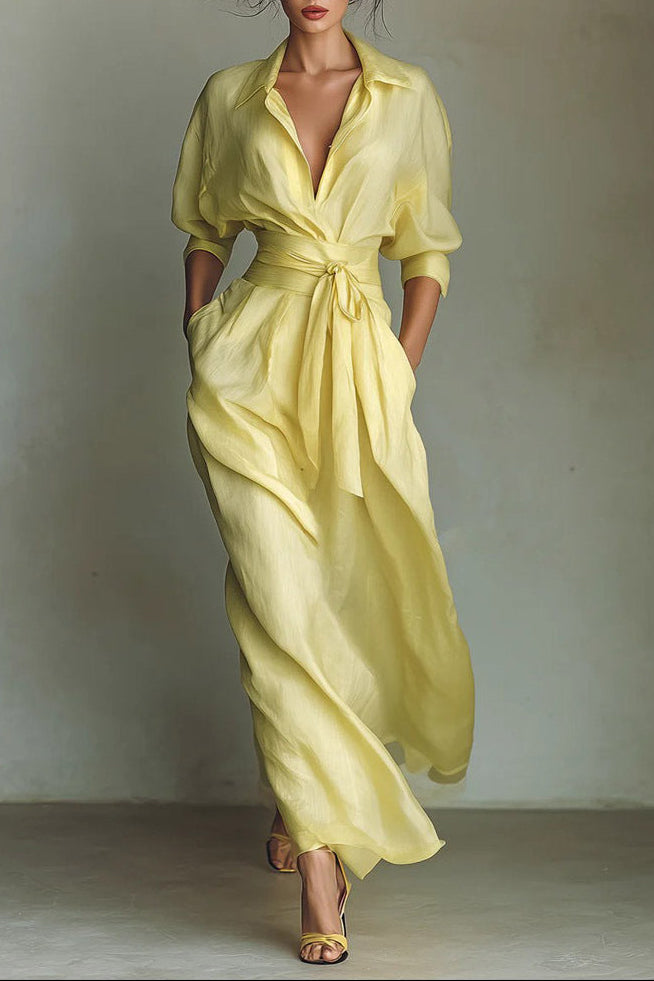 Yejosh Belted Waist Shirt Maxi Dress