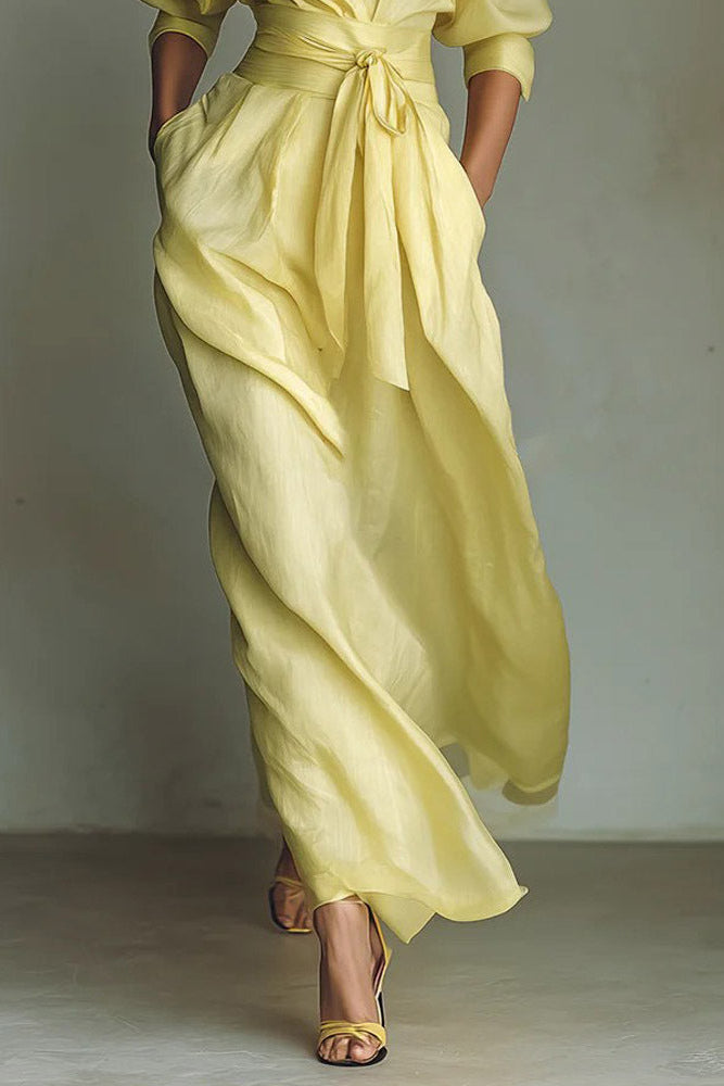 Yejosh Belted Waist Shirt Maxi Dress