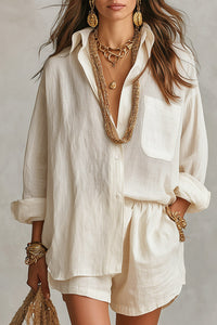 Gaiaps Oversized Shirt & Elastic Shorts Two-Piece Set