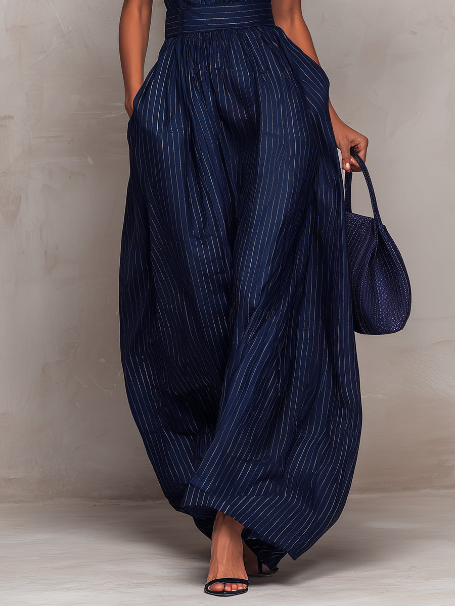 Mercefu Sleeveless Cutout Stripe Jumpsuit