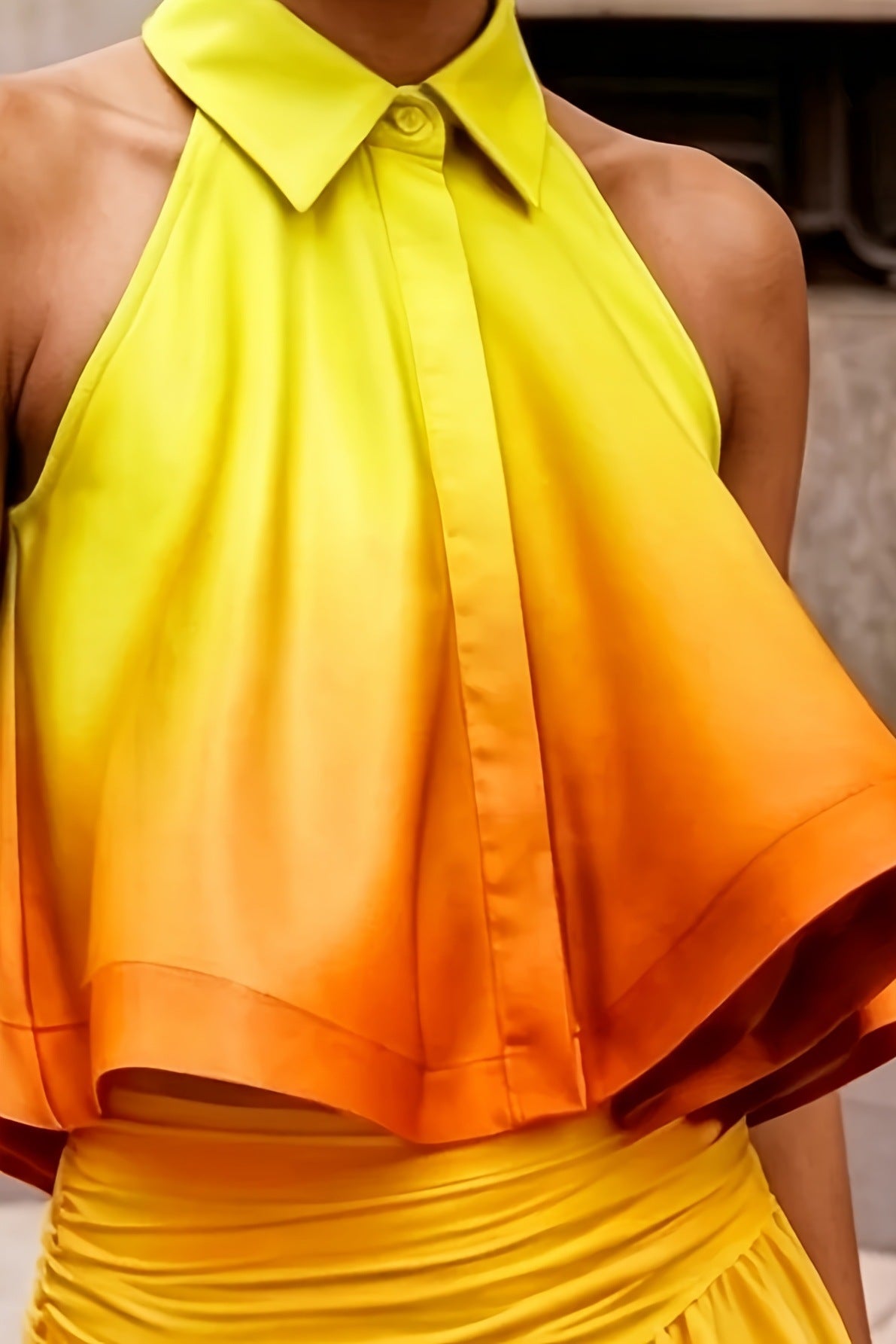 Bobdi Gradient Halter Top& Ruched Flared Skirt Set