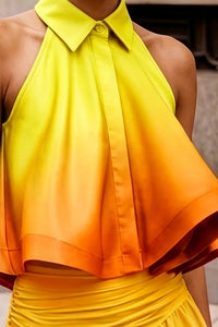Bobdi Gradient Halter Top& Ruched Flared Skirt Set