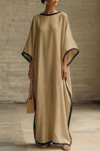Falaphy Contrast Trim Batwing Loose Maxi Kaftan Dress