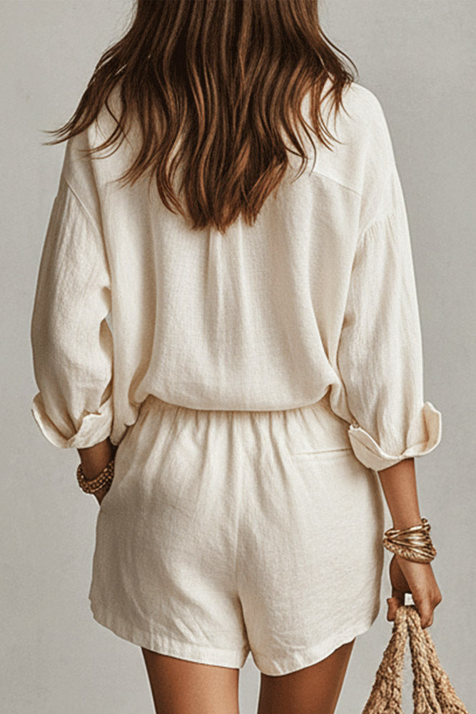 Gaiaps Oversized Shirt & Elastic Shorts Two-Piece Set