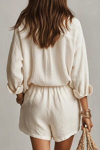 Gaiaps Oversized Shirt & Elastic Shorts Two-Piece Set