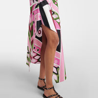 Maeley Geometric Print V-Neck  Irregular Midi Dress