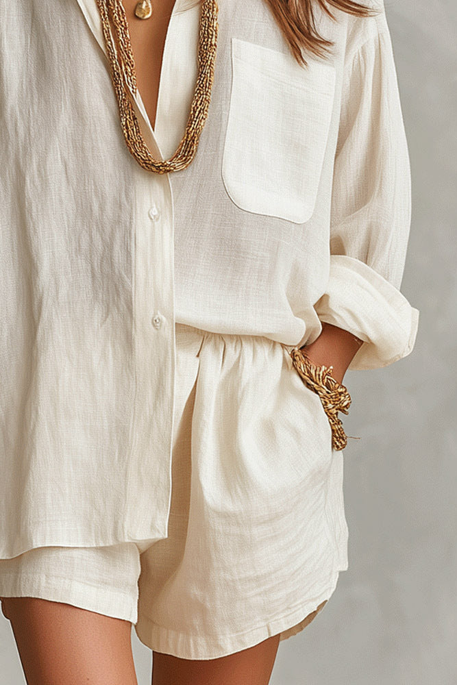 Gaiaps Oversized Shirt & Elastic Shorts Two-Piece Set