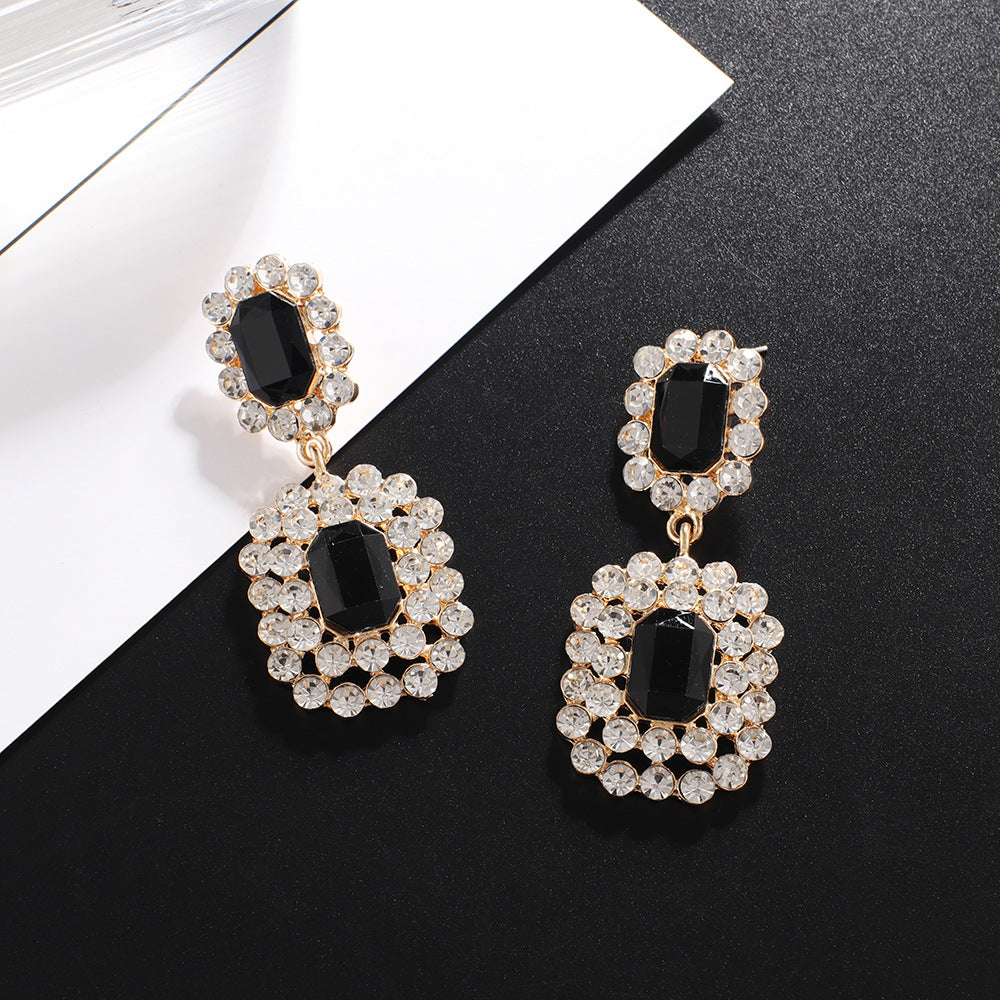 Adrrilen RHINESTONE GEM DROP EARRINGS IN BLACK