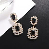 Adrrilen RHINESTONE GEM DROP EARRINGS IN BLACK