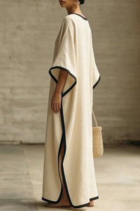 Falaphy Contrast Trim Batwing Loose Maxi Kaftan Dress