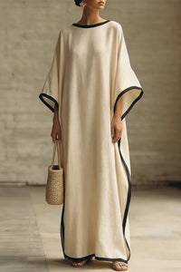 Falaphy Contrast Trim Batwing Loose Maxi Kaftan Dress