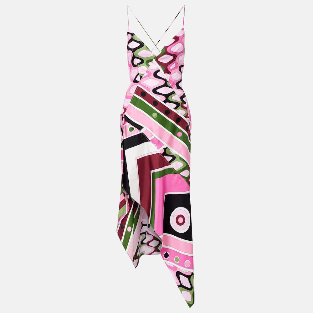 Maeley Geometric Print V-Neck  Irregular Midi Dress