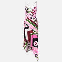 Maeley Geometric Print V-Neck  Irregular Midi Dress