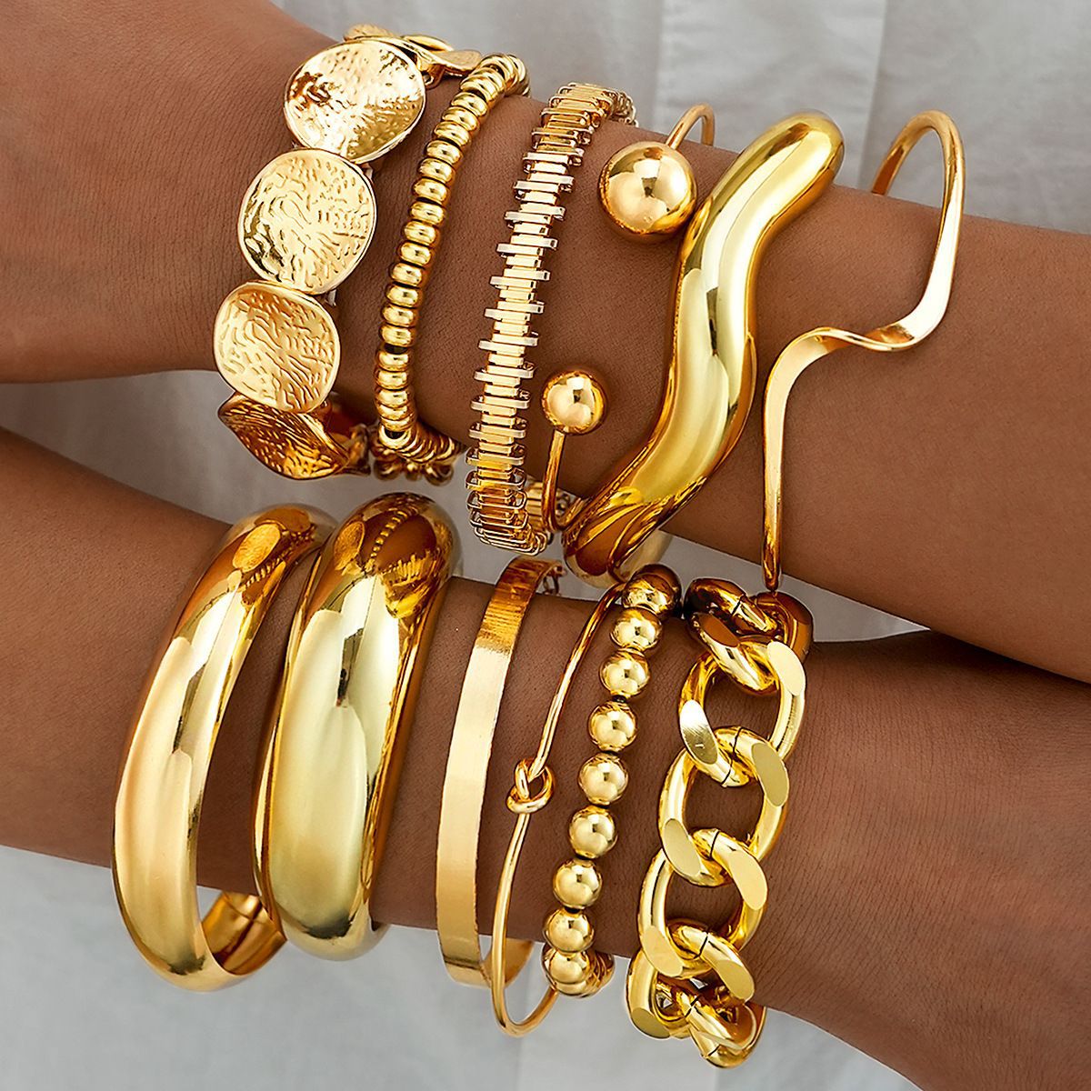 Keloe Chunky Gold Stack Bracelet Set – 10 Styles In One
