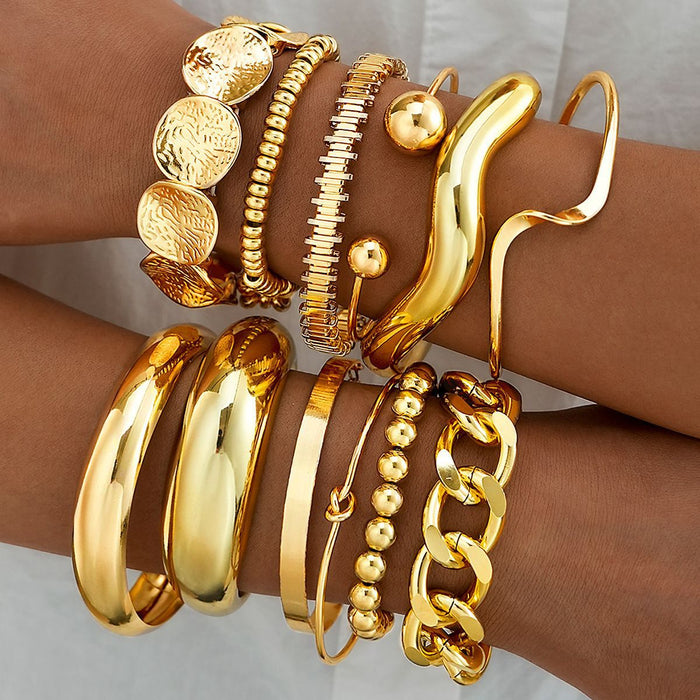 Keloe Chunky Gold Stack Bracelet Set – 10 Styles In One