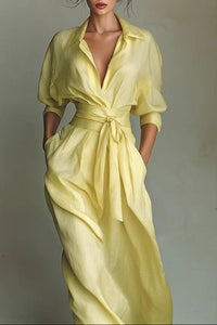 Yejosh Belted Waist Shirt Maxi Dress